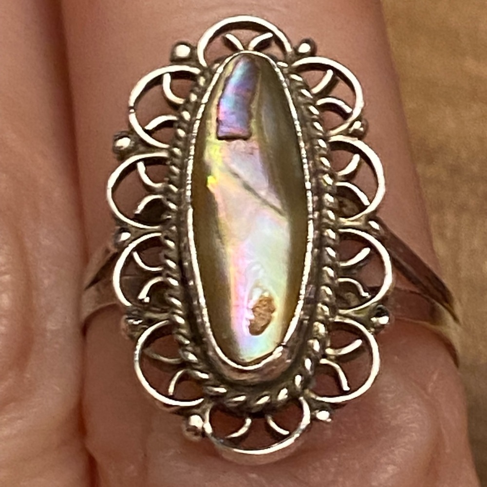 Beautiful vintage mother of pearl sterling silver ring - Picture 3 of 6